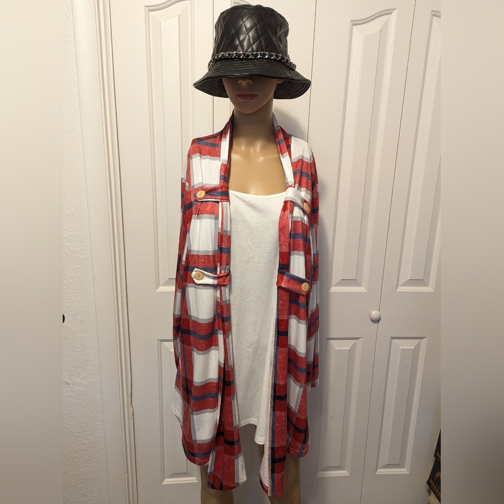 Flycurvy plus size blazer weight light red plaid size 3XL.